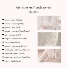 the signs as french words are shown in different styles and font options for each word