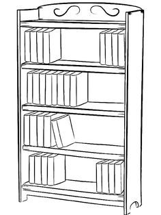 a drawing of a book shelf filled with books