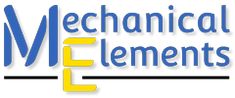 the mechanical elements logo is shown in blue and yellow letters, with an arrow pointing to it