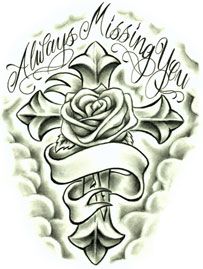 an old school tattoo design with roses and cross