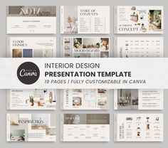 the interior design presentation template is displayed in multiple sections, including one for each section