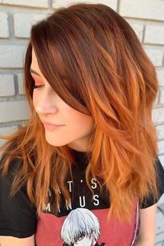 Pumpkin Pie Hair, Pumpkin Pie Hair Color, Pumpkin Spice Highlights, Very Long Bob, Pumpkin Spice Hair Color, Pumpkin Spice Hair, Layered Thick Hair, Pumpkin Hair, Layered Haircuts For Women