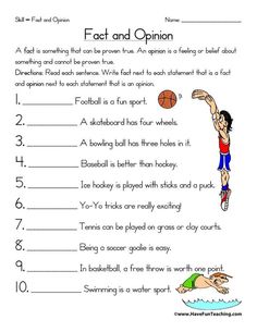 the fact and opinion worksheet for kids to learn how to play basketball with