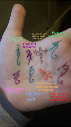 a person's hand with different colored writing on it and the words i look and feel fierce