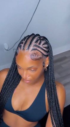 Braided Women Hairstyles, Turquoise Braids For Black Women, Quick And Cute Braided Hairstyles, Large Tribals With Knotless Braids, 8-10 Stitch Braids, Design Braids For Black Women, Layered Feed In Braids, Styles For Black Women Braids, Women Cornrow Hairstyles