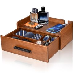 PRICES MAY VARY. ⌚【Large Storage Capacity】 Our watch box for men has a double-layer design. The top layer can hold a variety of small daily items, such as phones, headphones, keys. It is also equipped with a wiring hole to charge your electronic devices at any time. The drawer of mens jewelry box with watch storage has a spacious interior that has been carefully divided to store watches, necklaces, ties, sunglasses. Our watch box case helps you quickly find the right accessories, saving time on Watch Box For Men, Wood Watch Box, Mens Jewelry Box, Watch Display Case, Mens Watch Box, Nightstand Organization, Drawer Wood, Watch Organizer, Watch Stand