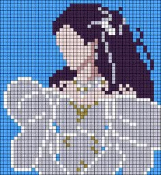 a cross stitch pattern of a woman in white