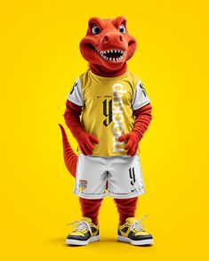 Sports Mascot Red Raptor Wearing a T-Shirt and Shorts Mockup