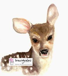 a watercolor painting of a baby deer