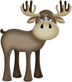 a cartoon moose with blue eyes and antlers on it's head, standing in front of a white background