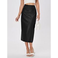 Discover Timeless Elegance Step into a world of refined style with our Elegant High-Waist Faux Leather Straight Skirt. This exquisite piece is a perfect blend of modern chic and timeless elegance, designed for the fashion-forward woman. Whether it's a casual day out or a sophisticated evening event, this skirt is your go-to for a stunning appearance. Features That Define Style Our skirt boasts an array of features that make it a must-have in your wardrobe: Faux Leather Fabric: Enjoy the luxurious look and feel of leather with the ethical and practical benefits of faux material. Empire Waistline: The high-waist design accentuates your figure, offering both comfort and style. Straight Silhouette: A sleek and elegant cut that flatters your body shape, making it perfect for any body type. Mid- Chic Midi Pencil Skirt For Date Night, Sleek Pencil Skirt For Date Night In Spring, Fitted Faux Leather Flared Skirt, Sleek Faux Leather Skirt With Lined Detail, Elegant Faux Leather Pencil Skirt For Fall, Sleek Faux Leather Lined Skirt, Sleek Long Pencil Skirt For Spring, Date Night Faux Leather Pencil Skirt, Chic Faux Leather Midi Skirt