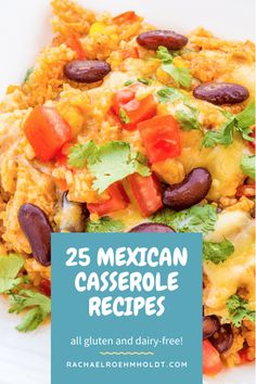 Looking for a dinner idea that’s full of flavor and Mexican-inspired ingredients? Try one of these gluten and dairy-free Mexican casserole recipes! Gluten Free Mexican Chicken Casserole, Non Dairy Casseroles, Gluten Free Mexican Casserole Recipes, Vegan Mexican Casserole, Mexican Breakfast Casserole