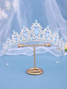 1pc Baroque Style Blue Crystal Rhinestone Crown Wedding Bridal Tiaras Baby Blue Gorgeous-Luxury   Glass  Tiaras  All Wedding & Event, size features are:Bust: ,Length: ,Sleeve Length: Cinderella Crown, Blue Tiara, Bridal Headwear, Glamorous Hair, Wedding Girl, Crown Wedding, Rhinestone Crown, Magical Jewelry, Baroque Style