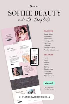 the website design for sophiie beauty