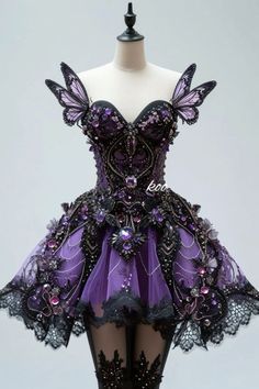 Purple Fashion Aesthetic, Purple Aesthetic Clothes, Purple Outfits Aesthetic, Galaxy Dresses, Purple Butterfly Dress, Purple Dress Aesthetic, Halloween Fashion Outfits, Diy Outfits, Dress Design Sketches