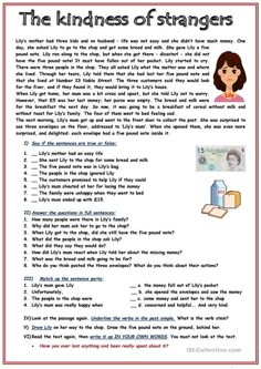 the kindness of strangers worksheet with answers and examples for students to use in their class