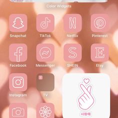 an iphone screen with pink and white icons on it