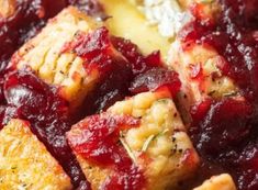 cranberry sauce is mixed with bread and cheese to make an appetizer