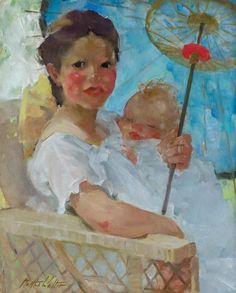 Martha Walter "Under the Parasol", no date Female Art, Oil On Canvas, Painter, Umbrella, Fine Art, Canvas