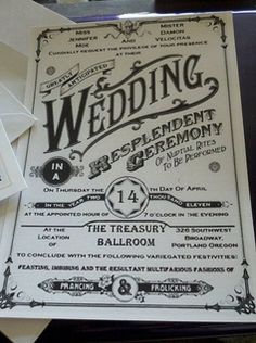 the wedding program is displayed on top of some papers