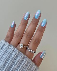 Blueberry Milk, Blue Chrome Nails, Light Blue Nails, Turquoise Nails, Baby Blue Nails, Milky Nails, Nails Yellow, Chrome Nails Designs, Summery Nails