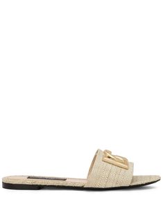 beige calf leather/goatskin/raffia gold-tone logo lettering open toe branded insole slip-on style flat sole This item is in size 35 and the color is Beige Beige Mules, Raffia Sandals, Dg Logo, Slippers For Women, Crossbody Tote Bag, Women's Mules, Leather Cap, Dolce E Gabbana, Fashion Sandals