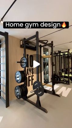 a home gym design is shown in this graphic above it's weight rack and barbells