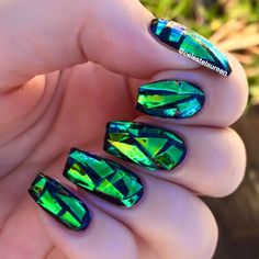 Shattered glass nails Shattered Glass Nails, Lucky Charms Marshmallows, Glass Nails Art, St Patricks Day Nails, Nails Green, Nail Envy, Glass Nails, With Nails, Shattered Glass