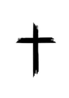 a black and white photo of a cross on a white background with the word jesus written below it