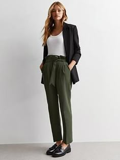 New look khaki high waist paperbag trousers material content: lining - polyester 100%; shell 1 - elastane 5%; shell 1 -