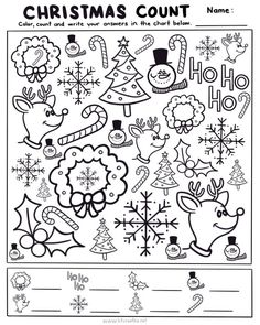 christmas count and color worksheet for kids to practice counting the numbers in their handwriting