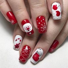 Snowman Christmas False Nail Medium Square Press on Nails for Nail Art 24pcs Nagellack Trends, Red Christmas Nails, Cute Christmas Nails, Christmas Gel Nails, Christmas Nail Art Designs, Christmas Nails Acrylic, Festival Nails, Xmas Nails, Stick On Nails