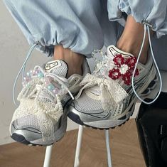 Outfit Ideas January, Ribbon Shoe Laces, Bowknot Shoes, Shein Clothing Outfit, Shein Clothing, Diy Sneakers, Shoe Buckle, Bow Pendant, Kicks Shoes