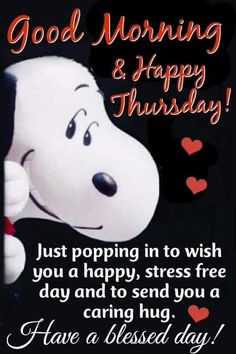 good morning and happy thursday with snoopy from the peanuts cartoon character on black background