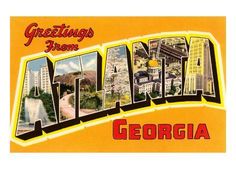 a postcard with the word greetings from atlanta