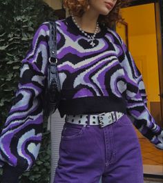 Cool Colors Outfit Ideas, Electropop Aesthetic Outfits, Streetwear Fashion Purple, Punk Modern Fashion, Winx Fashion Aesthetic, Lavender Clothes Aesthetic, Purple Core Outfit, Acidwave Aesthetic Outfit, Purple Grunge Aesthetic Outfit