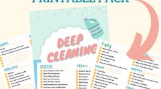 the printable cleaning checklist is shown on top of a pile of towels and other items