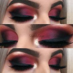 Red And Black Makeup, Red Smokey Eye, Double Eyeliner, Make Up Designs, Red Eye Makeup, Christmas Makeup Look, Makeup Accesories, Smink Inspiration, Makijaż Smokey Eye