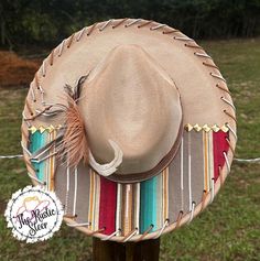 *One Size Fits Most - Adjustable in the Crown *Lightweight Suede Hat *Aztec Canvas Overlay *Stunning Metal Rivets Hat Making Ideas, Canvas Overlay, Burn Hats, Cowboy Hat Design, Hat Burning, Hat Bar, Large Brim Hat