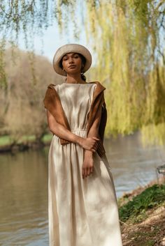 Long line paper-cotton dress with a button detail to the reverse and an elasticated waist. Finished with hidden side seam pockets. Olive Clothing, Glam Chic, Dress Beige, Best Photo Poses, Modest Fashion Outfits, A Button, High Fashion Street Style, Cotton Pants, Button Detail