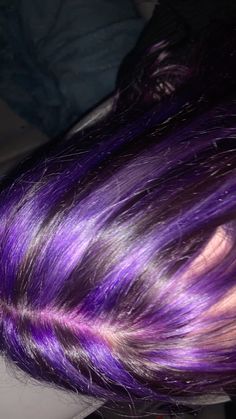 #hair #purplehair #chunkyhighlights Outfits With Colored Hair, Chunky Highlights Colorful, Purple Hair Chunky Highlights, Dark Purple Chunky Highlights, Black Hair With Purple Chunky Highlights, Chunky Purple Highlights On Dark Hair, Black And Purple Chunky Highlights, Purple Skunk Highlights