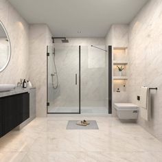 a modern bathroom with marble walls and flooring