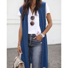 2d1b2a5ff364606ff041650887723470desc54447076ri Long Sleeveless Vest, Tight Sweater, Gilet Long, Fitted Cardigan, Long Vests, Sleeveless Cardigan, Casual Cardigans, Cardigan Long, Sleeveless Jacket