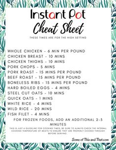 the instructions for how to make an instant pot great sheet with printable instructions on it