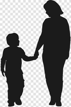 a silhouette of a woman holding the hand of a small child in front of her