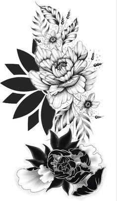 a black and white drawing of flowers