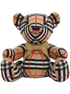 a brown and black plaid teddy bear