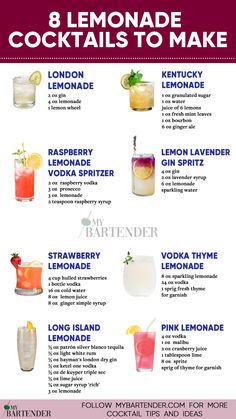 8 Lemonade Cocktails To Make Lemonade Liquor Drinks, Simple Summer Mixed Drinks, Summer Time Cocktail, New Cocktail Recipes, Homemade Cocktails Recipes, Blueberry Basil Lemonade, Mixed Drinks With Lemonade, Lemon Alcholic Drink, Simple Sweet Cocktails