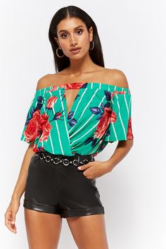 Cute Striped Floral Off-the-Shoulder Top. #commissionlink #womensfashion #top #shirts