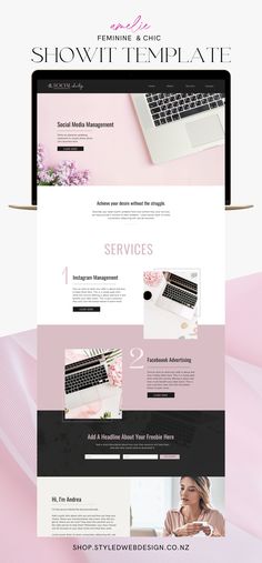 the website design is designed to look like it has an elegant pink and black theme